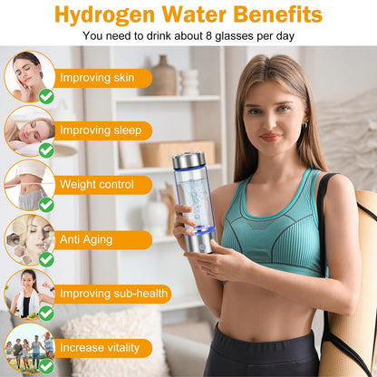 2025 Upgrade Hydrogen Water Bottle, Hydrogen Water Generator with Advanced SPE PEM Technology, 420ml(14OZ) Hydro Water Machine, Portable Water Ionizer for Office, Travel, Fitness & Everyday Hydration