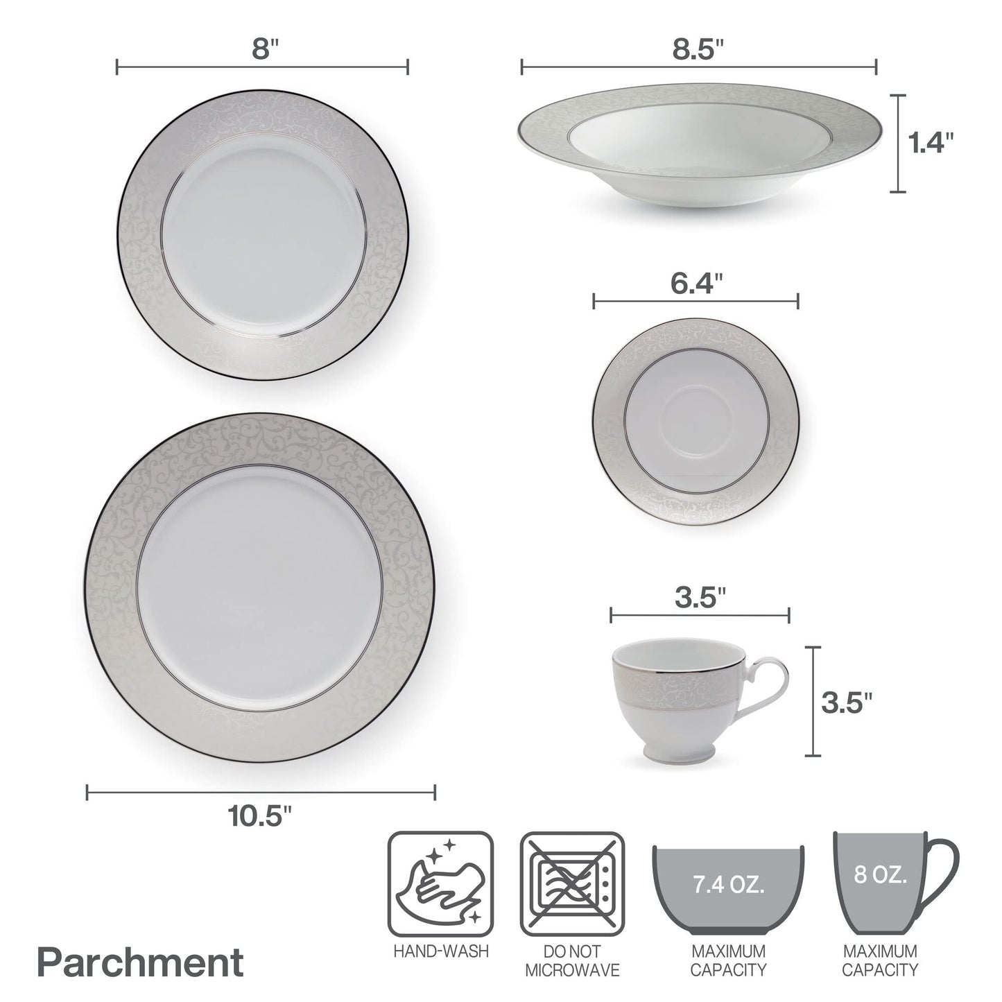 Mikasa Parchment 40-Piece Dinnerware Set, Service for 8, Durable Porcelain Plates, Bowls, and Mugs with Contemporary Design, Dishwasher Safe