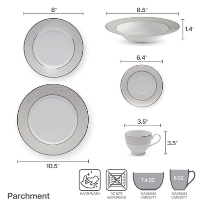 Mikasa Parchment 40-Piece Dinnerware Set, Service for 8, Durable Porcelain Plates, Bowls, and Mugs with Contemporary Design, Dishwasher Safe