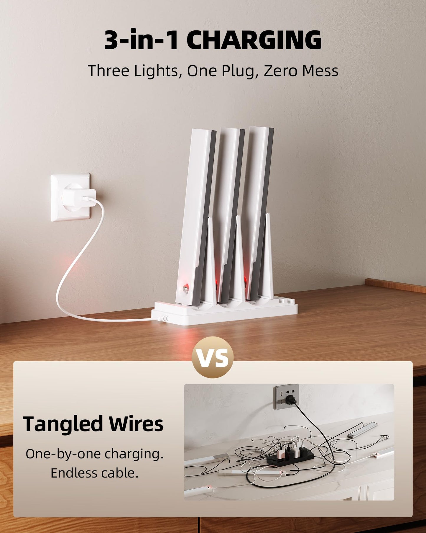 EZVALO 6-Pack Under Cabinet Lighting with Charging Station, 2000mAh Rechargeable Wireless Motion Sensor Lights, 3 Color Temps, Dimmable, Timer, Magnetic, with Remote Control for Kitchen, Closet, Stair