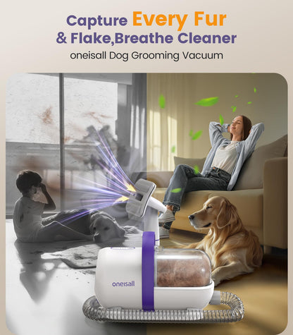 oneisall Dog Hair Vacuum & Dog Grooming Kit/Low Noise Dog Grooming Vacuum12kpa,Dog Vacuum for Shedding Grooming for Pet Hair&Home Cleaning