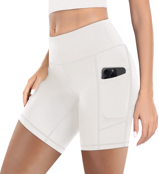 MIRITY High Waist Workout Biker Shorts with Pockets for Women - Buttery Soft Workout Yoga Shorts Pack of 1 White