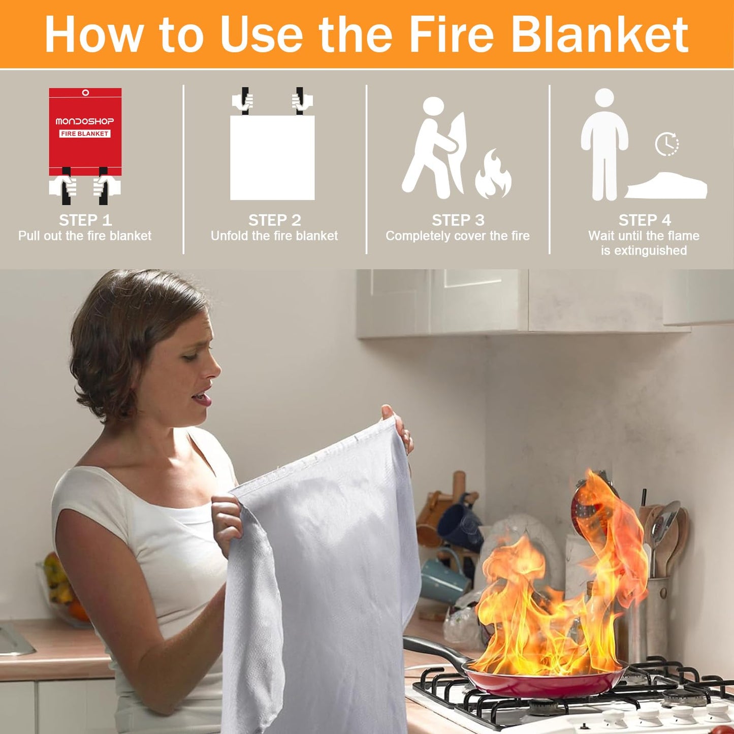 Mondoshop Fire Blankets Emergency for Kitchen Home - Emergency Fire Retardant Blanket for Home Fireproof Blanket for Camping, Grill, Car, Office, Warehouse, School, Picnic, Fireplace