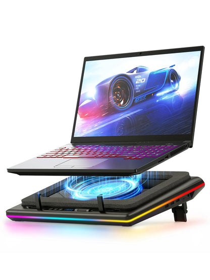 llano V12 RGB Laptop Cooling Pad, Gaming Laptop Cooler with 5.5 Inch Powerful Turbofan, Fast Cooling Laptop 15.6-21in, Adjustable Speed, Touch Control, LCD Screen, Black