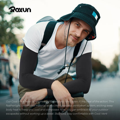 ROXUN 2 Pairs Arm Sleeves, Cooling UV Sun Protection Sports Compression for Men/Women 2 Black