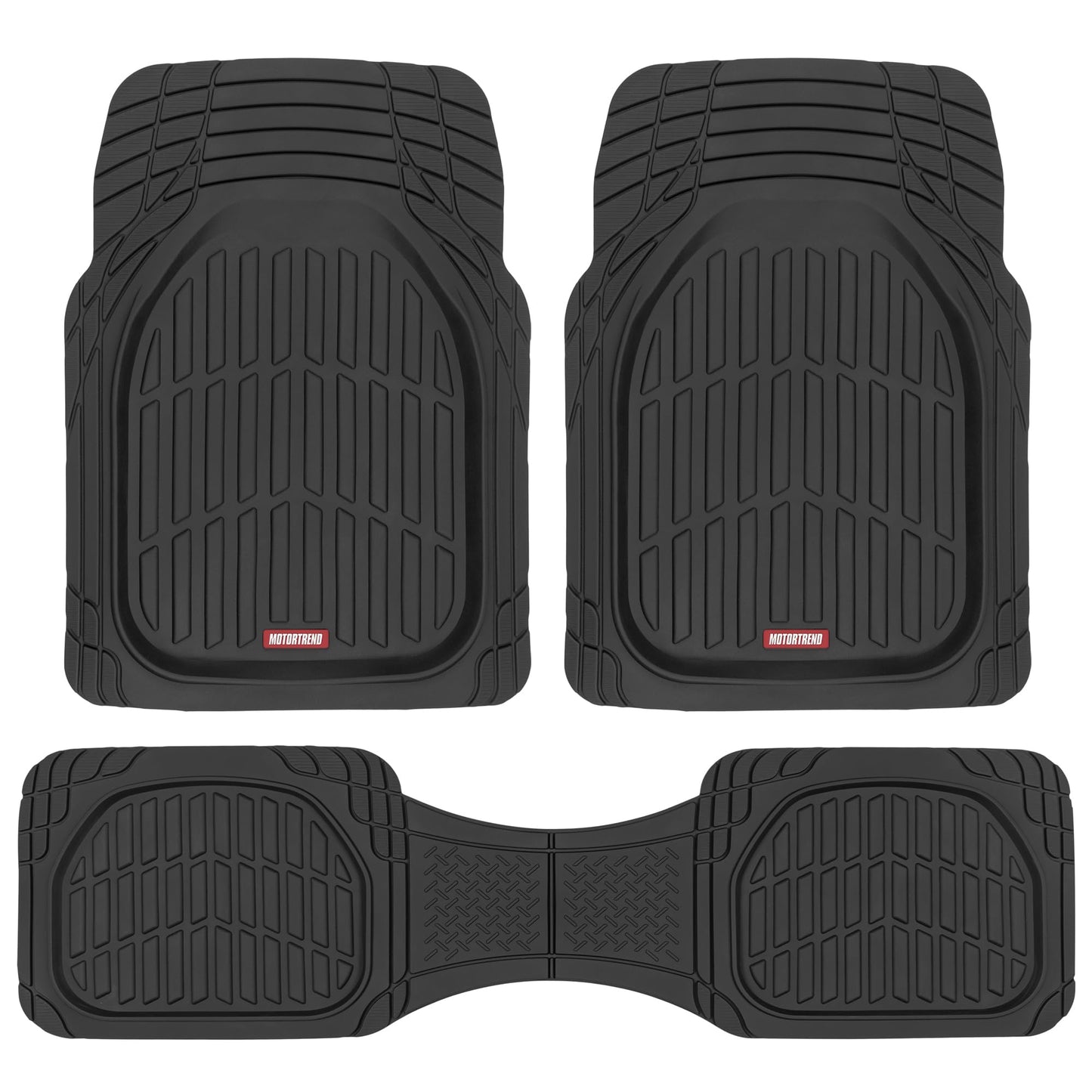Motor Trend FlexTough Floor Mats for Cars, Black Deep Dish All-Weather Mats, Waterproof Trim-To Fit Automotive Floor Mats for Cars Trucks SUV, Universal Floor Liner Car Accessories