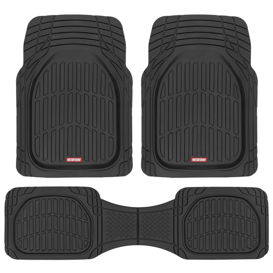Motor Trend FlexTough Floor Mats for Cars, Black Deep Dish All-Weather Mats, Waterproof Trim-To Fit Automotive Floor Mats for Cars Trucks SUV, Universal Floor Liner Car Accessories