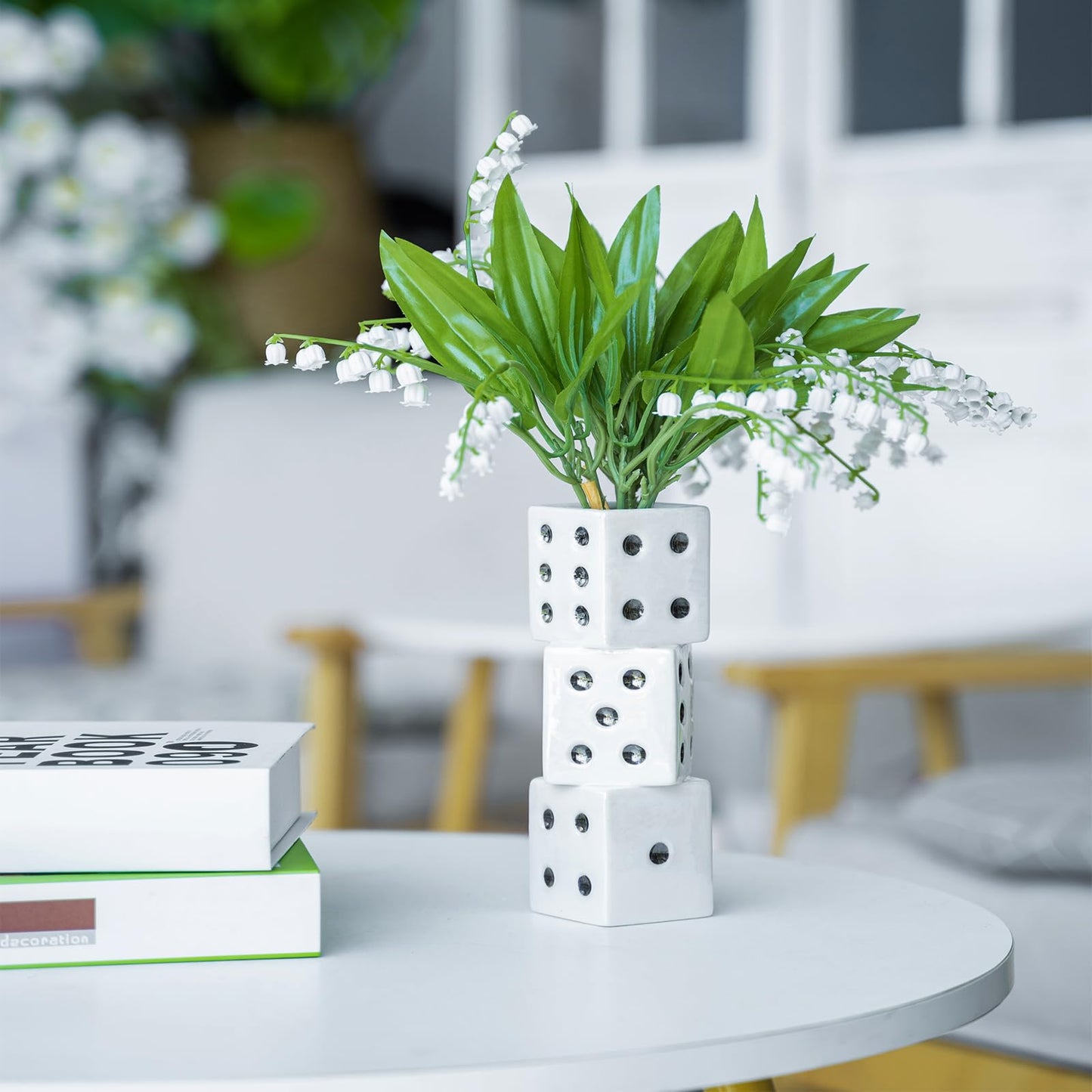 MOUGIGI Ceramic Dice Vase - Unique Decor for Dried Flowers, Rose, Pampas Grass - Stunning Design for Any Modern Space for Inspiring Smiles