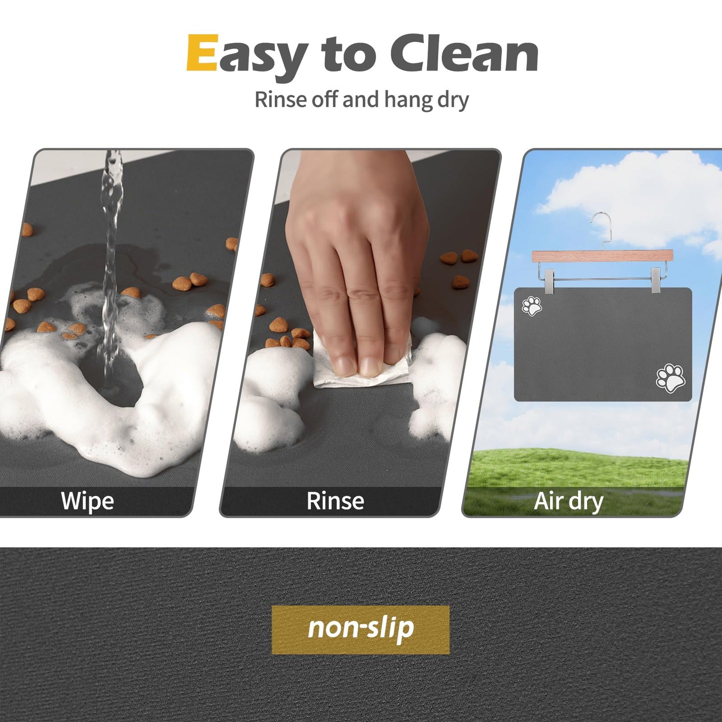 Pet Feeding Mat-Absorbent Dog Mat for Food and Water Bowl-Dog Accessories Pet Supplies-Dog Water Bowl for Messy Drinkers-No Stains Quick Dry Dog Water Dispenser Mat (12"x19", Dark Grey)