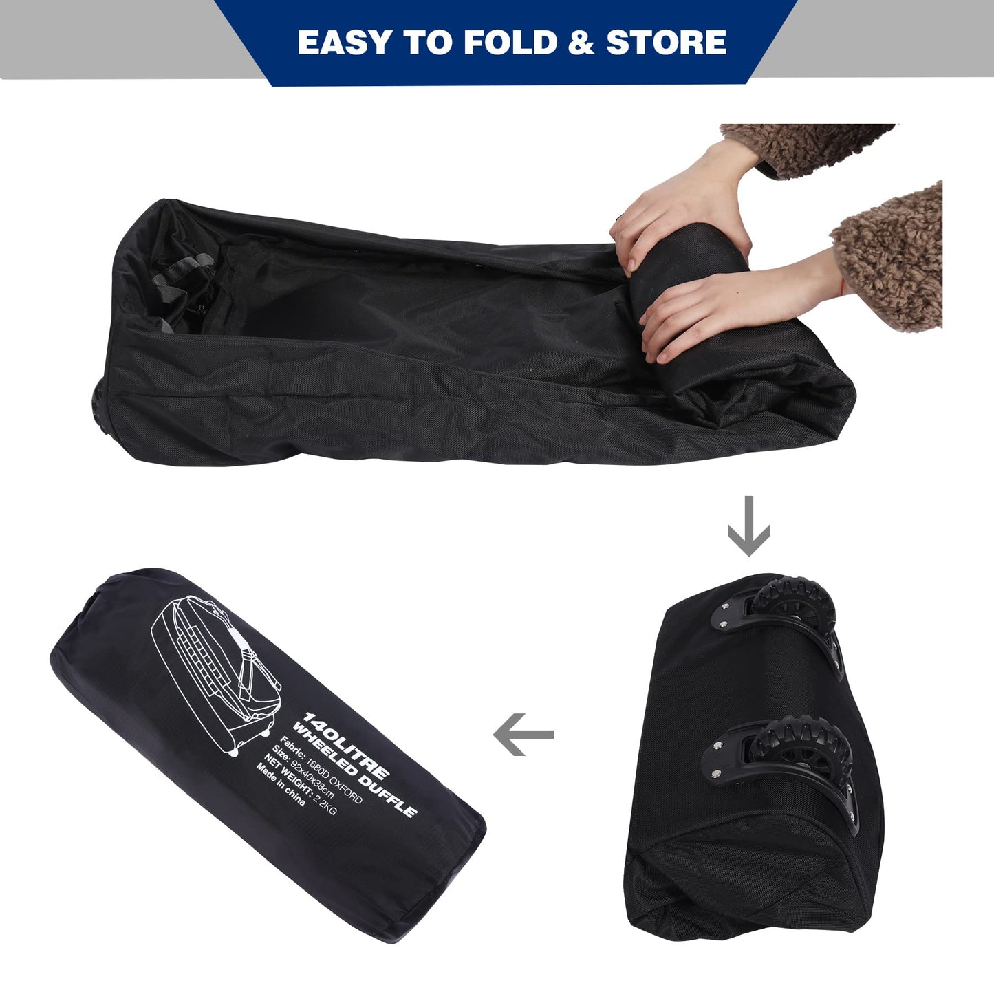 REDCAMP Foldable Duffle Bag with Wheels, 140l Black