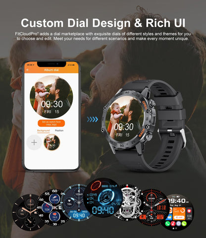 Military Smart Watch for Men(Answer/Dial Calls),100 Sports Modes, 5ATM Waterproof Fitness Watch with Heart Rate/SpO2/Blood Pressure for Android and iOS,1.39''HD DIY Screen Smartwatch Black