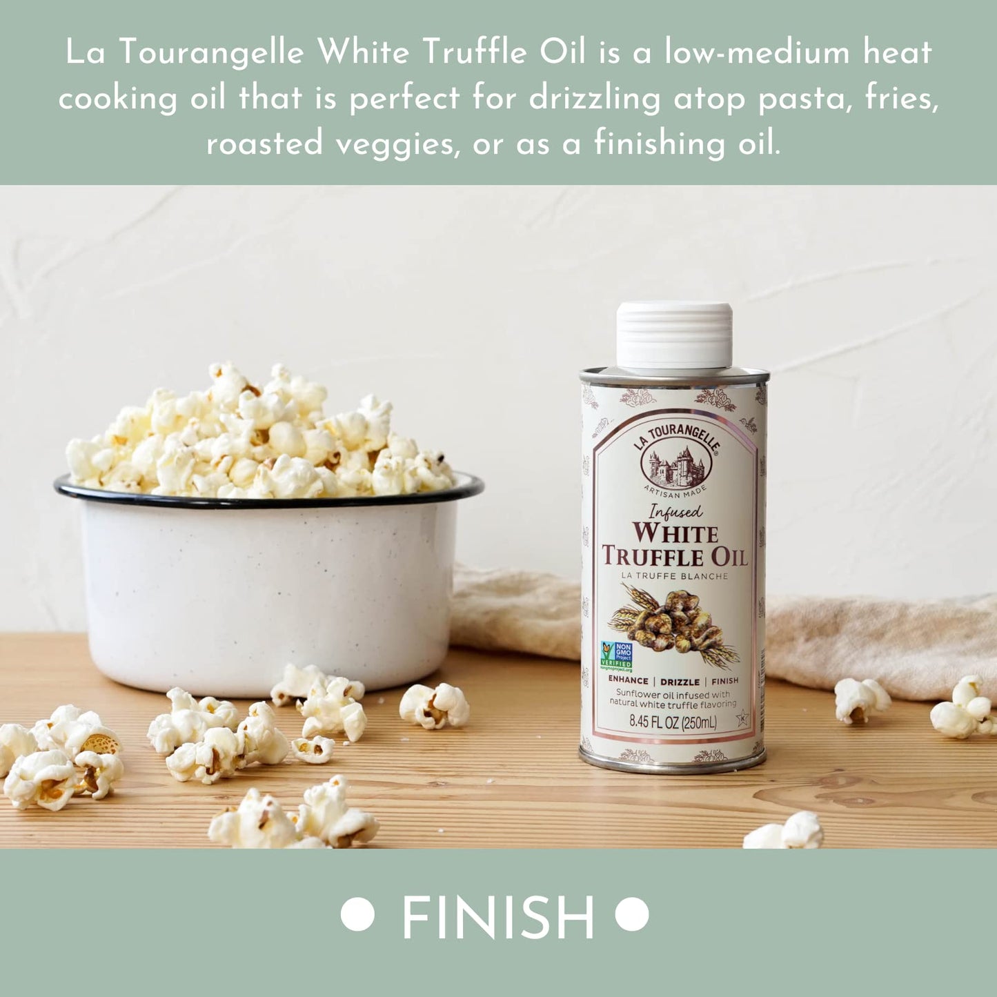 La Tourangelle, White Truffle Oil, Complex Gourmet Earthy Flavor for Drizzling over Pasta, Popcorn, Vegetables, Potatoes, Soup and More, 8.45 Fl Oz