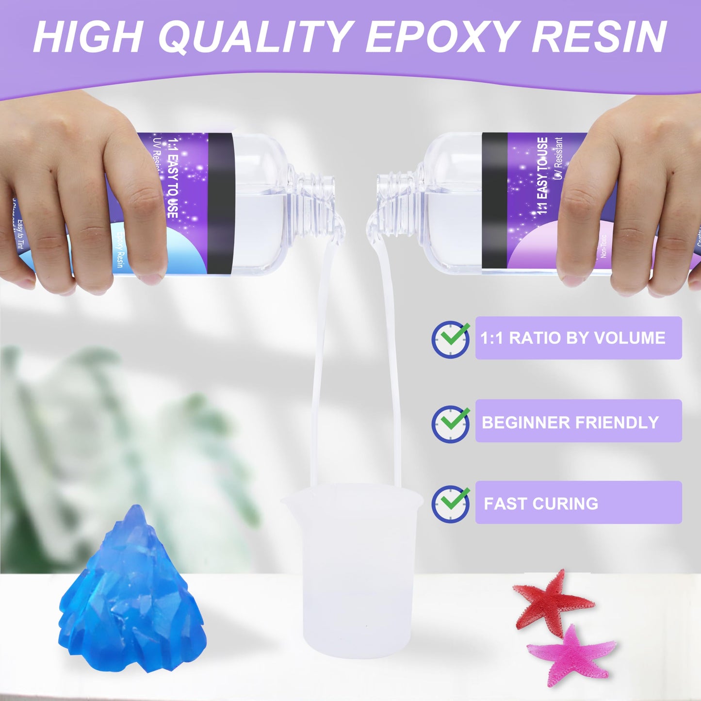 32OZ Crystal Clear Epoxy Resin, Resin Epoxy Desktop, No Yellowing & No Bubbles, Self Leveling 1:1 Mix for DIY Jewelry, Art Casting Resin Epoxy Kit