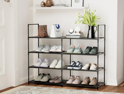 FIDUCIAL HOME 4 Tiers Shoe Rack Organizer 16-20 Pairs Stackable Shoe Storage Shelf Durable for Closet Entryway, Black