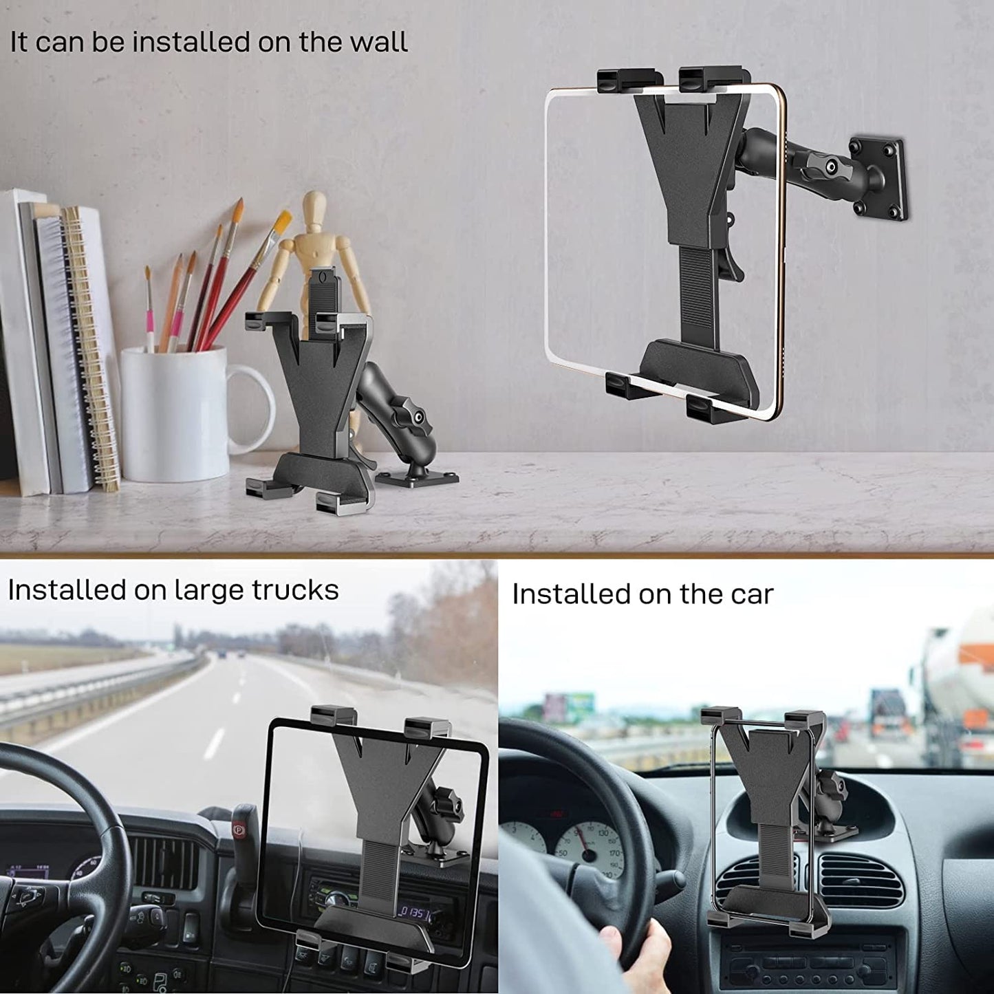 OHLPRO Heavy Duty Drill Base Tablet Holder Car Mount Dashboard for iPad/iPad mini Samsung Galaxy (All 7" - 11.5") Tablets, ipad Mount for Desks,Cars, Great for Wall, Truck, Commercial Vehicles Dash