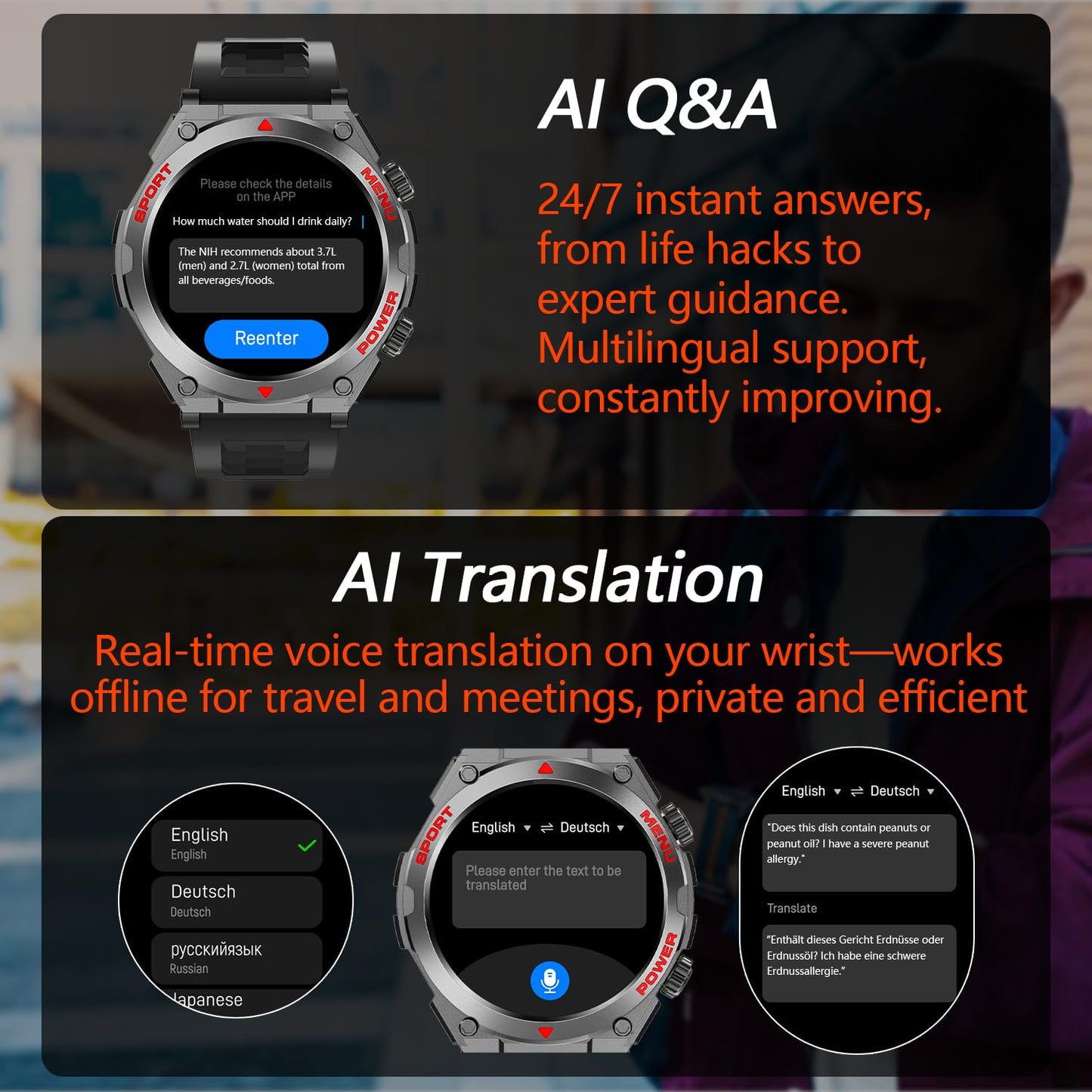 Military Smart Watch for Men With AI Q&A (Answer/Make Call/SMS Reply), 1.52" HD Smartwatch for Android Phones/iPhone, 100+ Sport Mode Fitness Tracker with HR, SpO2, Sleep Monitor, IP68 Waterproof