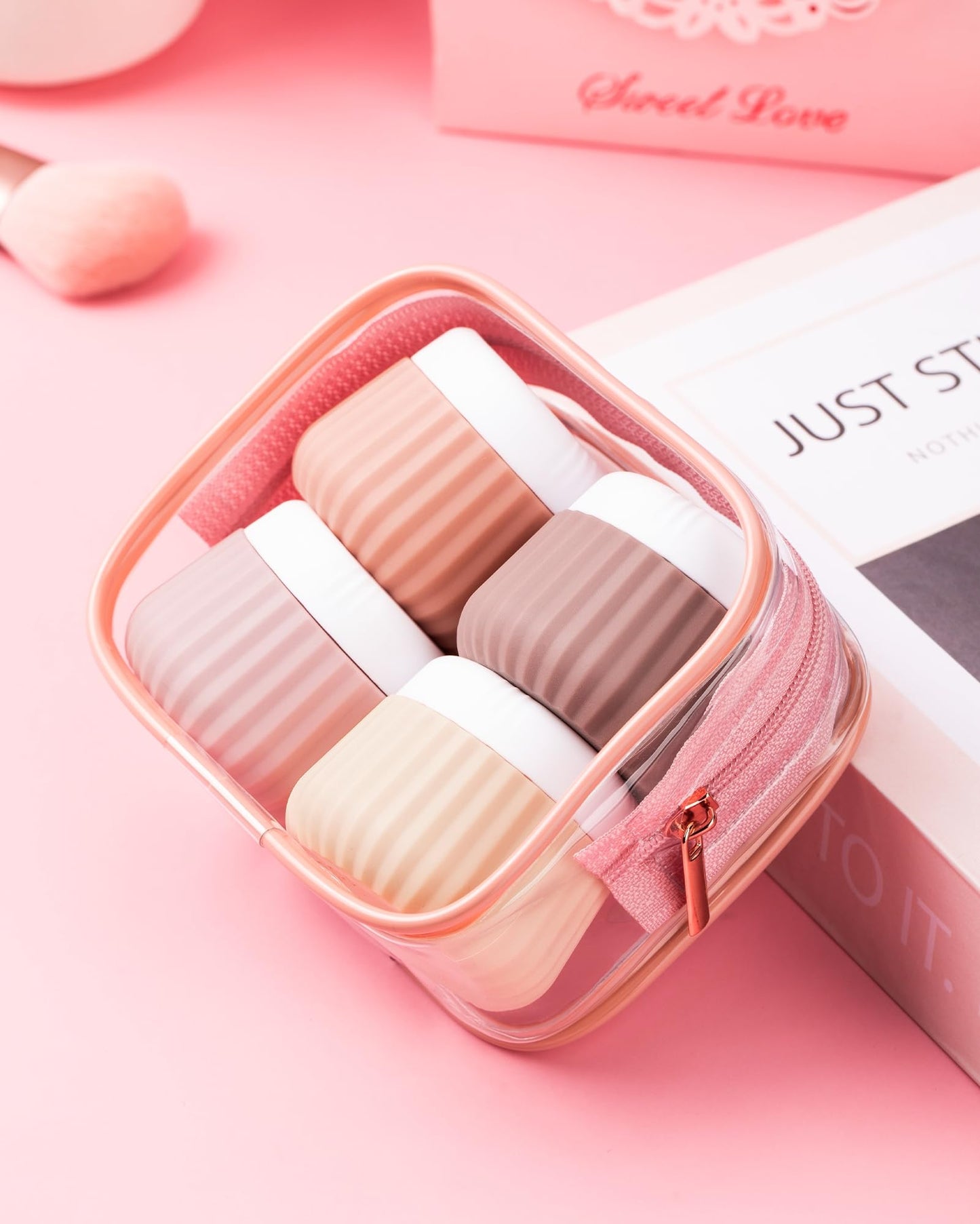 Mrsdry Travel Containers for Toiletries 4 Pack, TSA Approved Travel Size Toiletries, Portable Size Containers, With Clear Bag Leak Proof Silicone Jars, Essentials Creams Jars Carrying Small Items