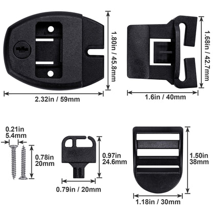 OIIKI 8 Sets Spa Hot Tub Cover Clips, Hot Tub Cover Broken Latch Repair Kit- Replacement 8 Latches Clip Locks, 8 Slides, 8 Keys with 16 Screws, Hardware Accessories for Spa Cover Straps (Black)