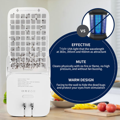 Mosalogic Fruit Fly Traps for House Use Gnat Trap Flying Insect Trapper Plug-in Mosquito Killer Indoor Gnat Moth Catcher Fly Tapper with Night Light UV Attractant Catcher for Home Office White-1PACK