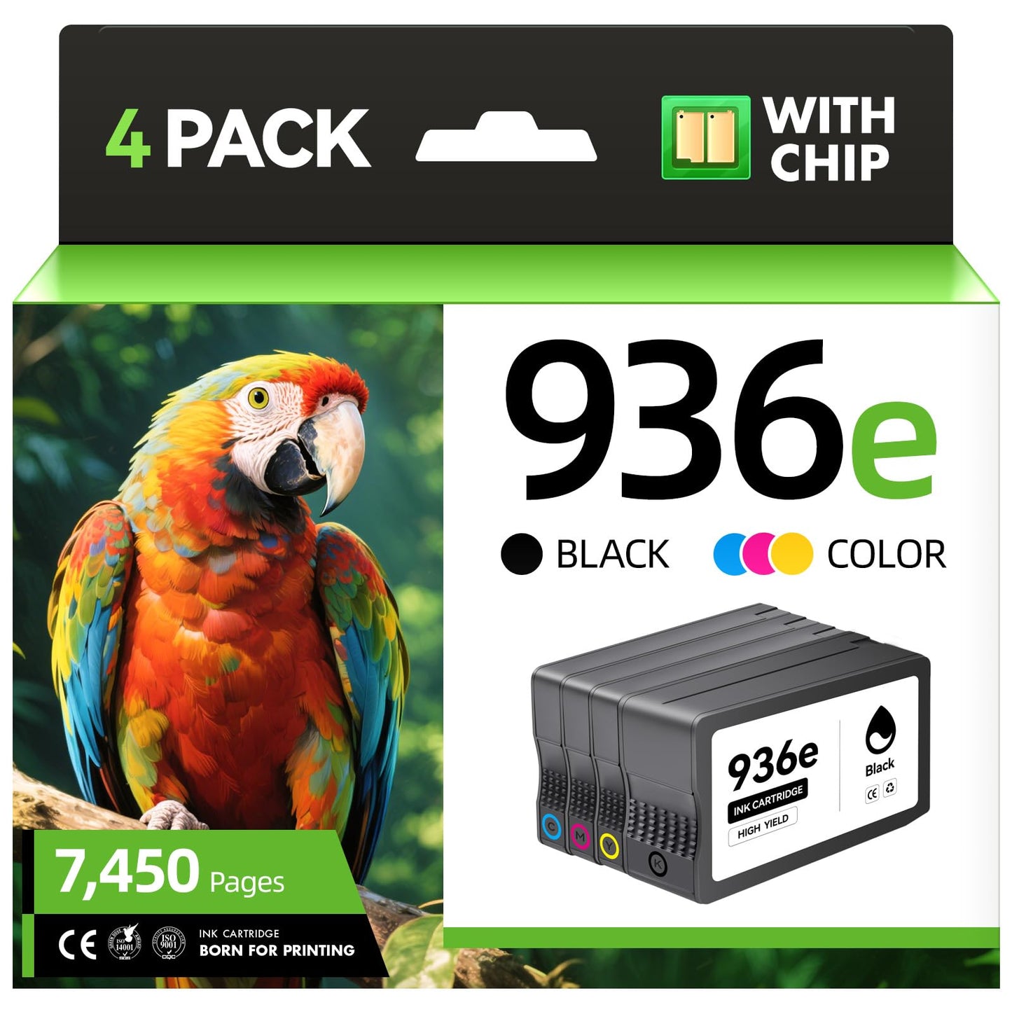 936e 936XL Ink Cartridges 4-Pack High Yield with Chip Replacement for HP 936 936e Ink Compatible with HP OfficeJet Pro 9125e 9135e 9110b 9128e 9130b Wide Format 9730e OfficeJet 9122e Inkjet Printer