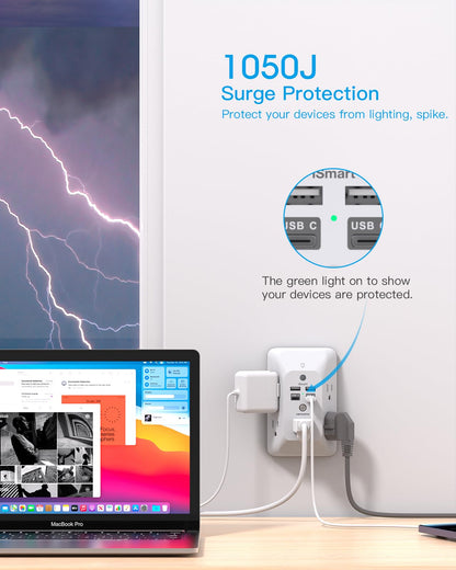 Multi Plug Outlet, HANYCONY Outlet Extender with 4 USB Ports (2 USB C) and Night Light, 1050J Surge Protector, Wall Mount, Outlet Splitter for Bathroom Kicthen Camper Dorm Room Essentials