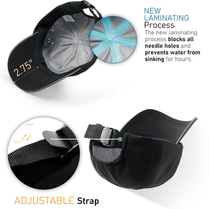 Lvaiz Mens Waterproof Golf Baseball Cap Windproof Unstructured UPF50+ Outdoor Caps for Women Sport Adjustable Tennis Hat Black