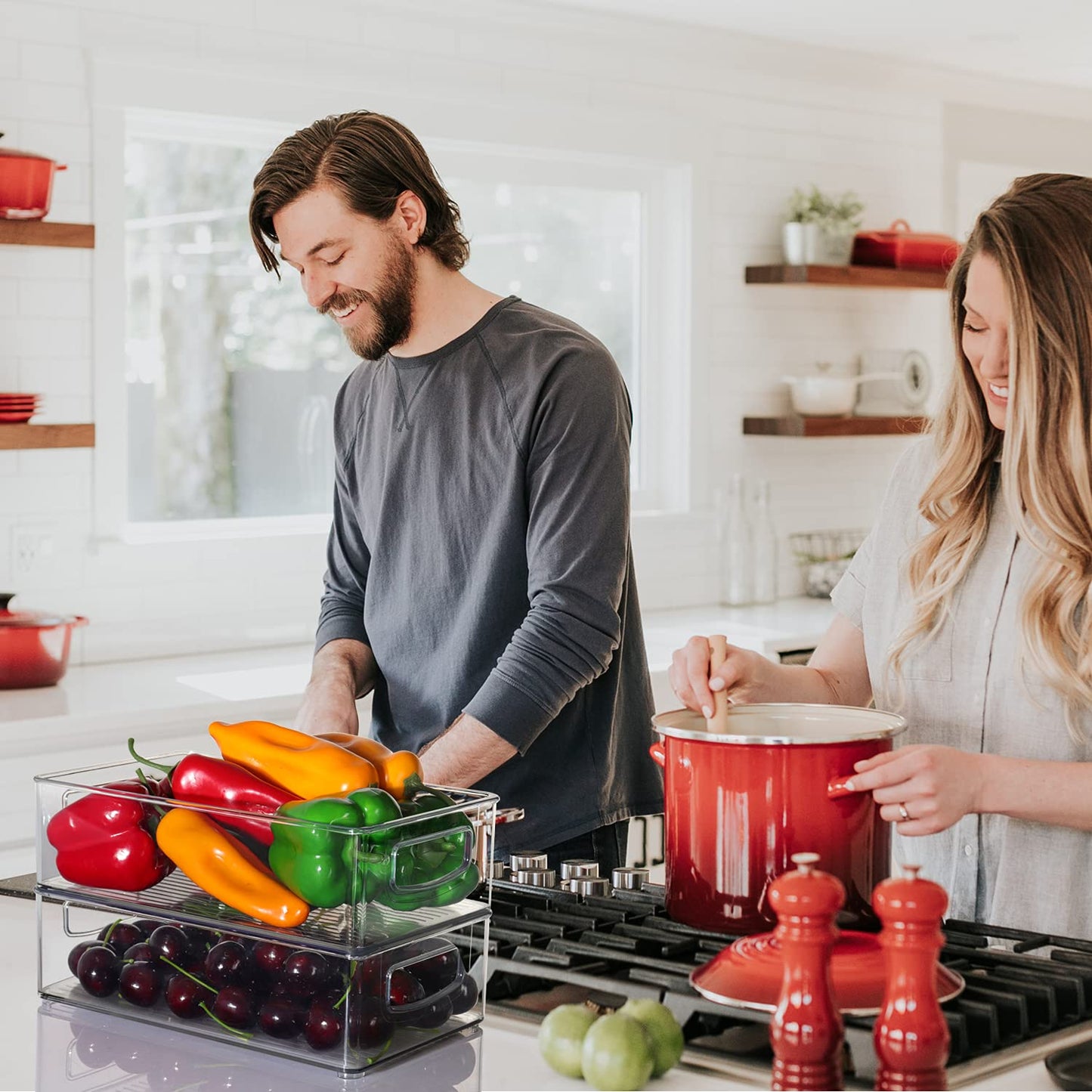 Heyuzb Set of 8 Clear Plastic Storage Bins, 4 Large and 4 Small Stackable Food Storage Organizer Bins for Pantry Organization and Kitchen Cabinet, Refrigerator Fridge Organizers and Storage