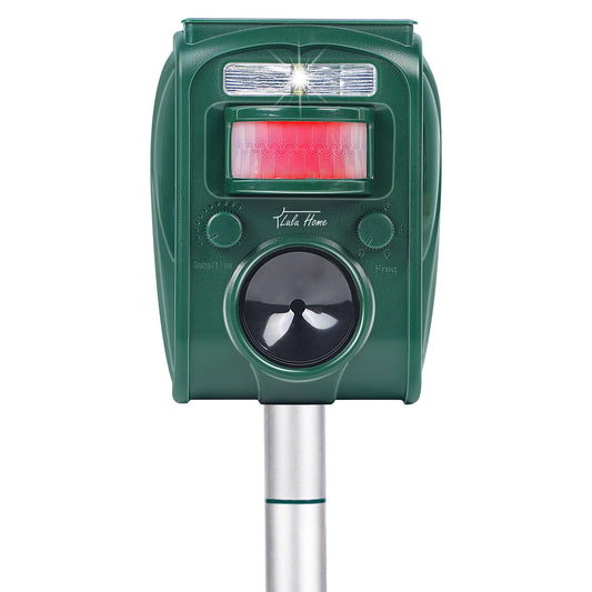 Lulu Home 2 Packs Ultrasonic Animal Repeller, Weatherproof Solar Powered Rodent Repeller with Motion Activated Flashing LED Light, Repel Dogs, Cat, Squirrels, Raccoon, Rabbit, Fox & More