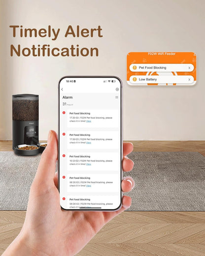 Molypet Automatic Cat Feeder 2 Cats - 5G WiFi Pet Feeder with APP Control, 6L Dry Food Dog Feeder with Blockage Alarms, 1-10 Meals Per Day