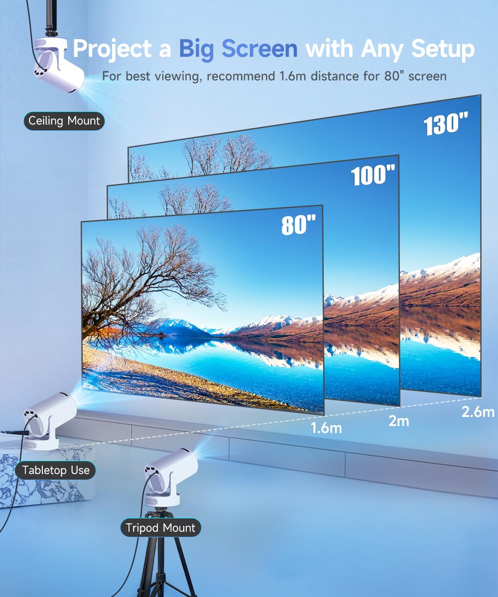 Magcubic Mini Projector 4K support with WiFi 6 and Bluetooth 5.4, 5w Soundbase Speaker, Auto Vertical Keystone 180°Rotatable Portable Proyector for Home Bedroom Outdoor HY300Pro+