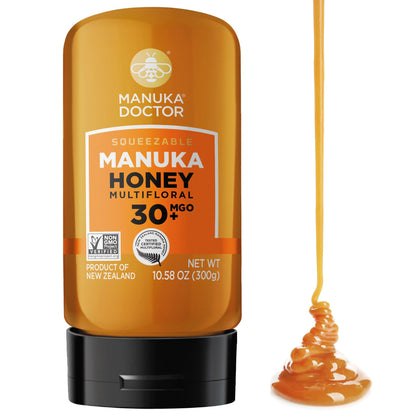 MANUKA DOCTOR - MGO 30+ SQUEEZY Manuka Honey Multifloral, 100% Pure New Zealand Honey. Certified. Guaranteed. RAW. Non-GMO (10.58 oz)