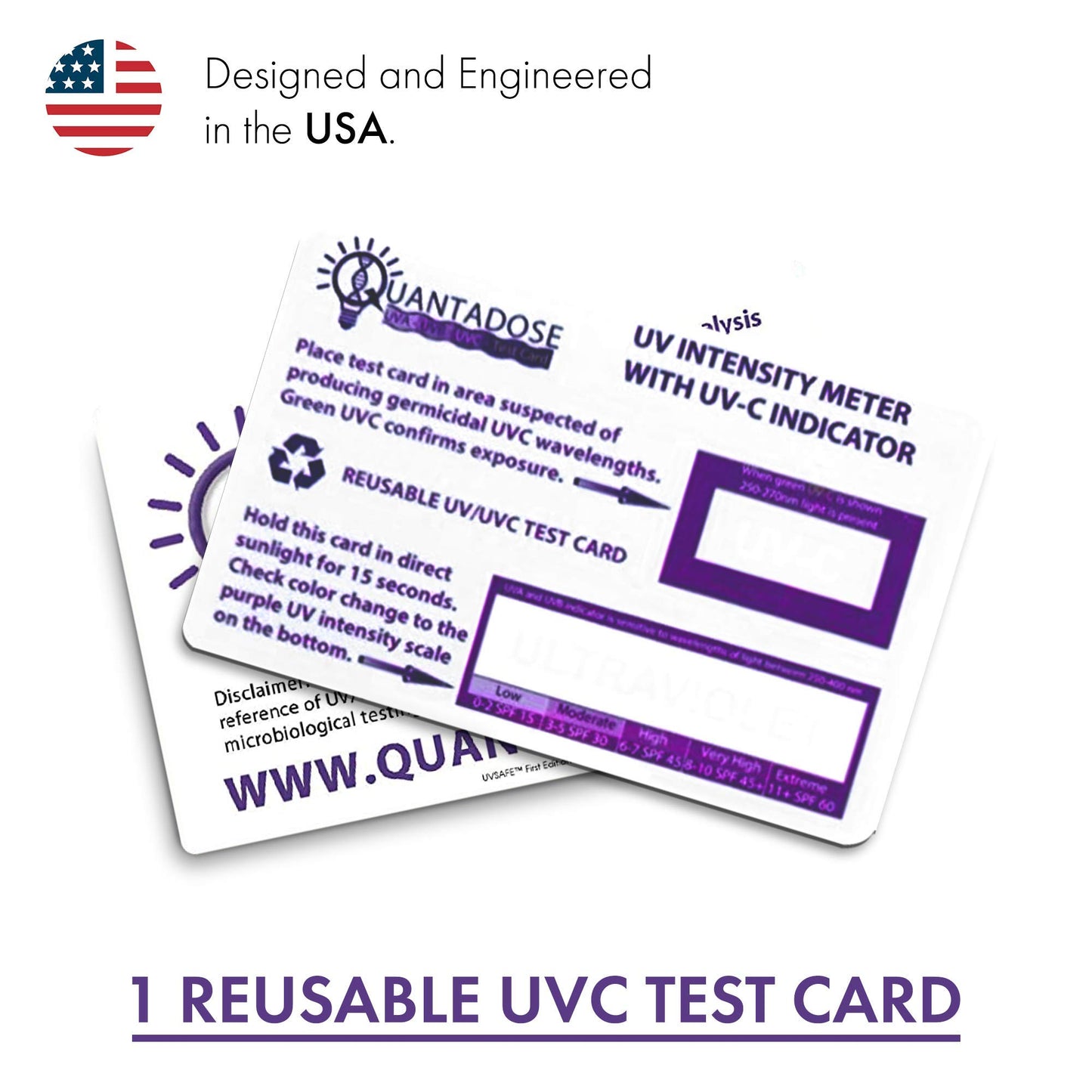QuantaDose® UVC Light Test Card with UVC Light Wavelength Indicator and Photochromic UV Intensity Test