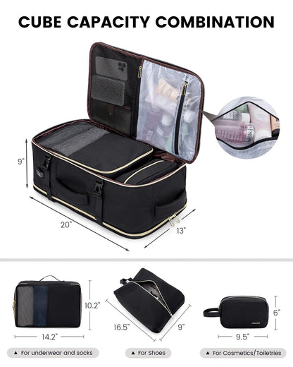 LOVEVOOK Carry on Travel Backpack, Large 40L for Men & Women Flight Approved with USB Charging Port&3 Packing Cubes, Large Suitcase Water Resistant Luggage Daypack Busi, Beige-Black