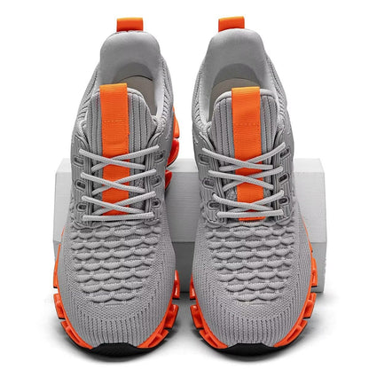 Men's Running Shoes Breathable Mesh Walking Shoes Slip on Tennis Sneakers Fashion Non Slip Work Sport Gym Cross Trainers Beige Orange