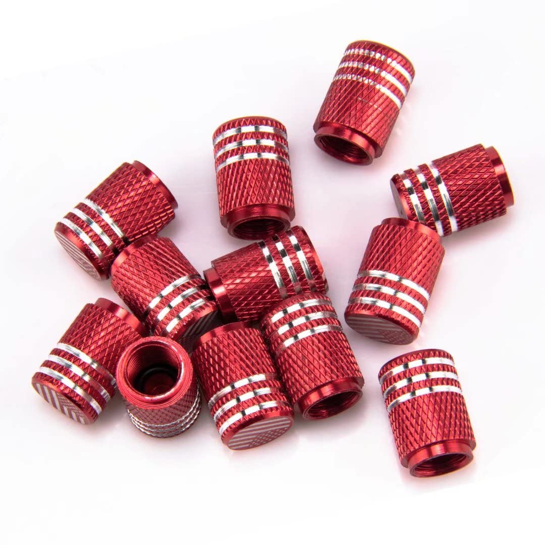 SINGARO American Flag Valve Stem Cap, 12PCS Aluminum Alloy Rubber Sealed Tire Cap, Universal for Cars, Trucks, SUVs and Motorcycles, Car Exterior Accessories (Red)