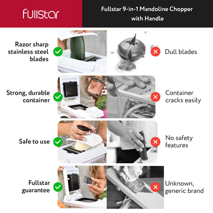 Fullstar Vegetable Chopper & Mandoline Slicer for Kitchen - Food Chopper with Container, Cheese Grater, Home Essentials & Kitchen Gadgets (Lite - 9 in 1)