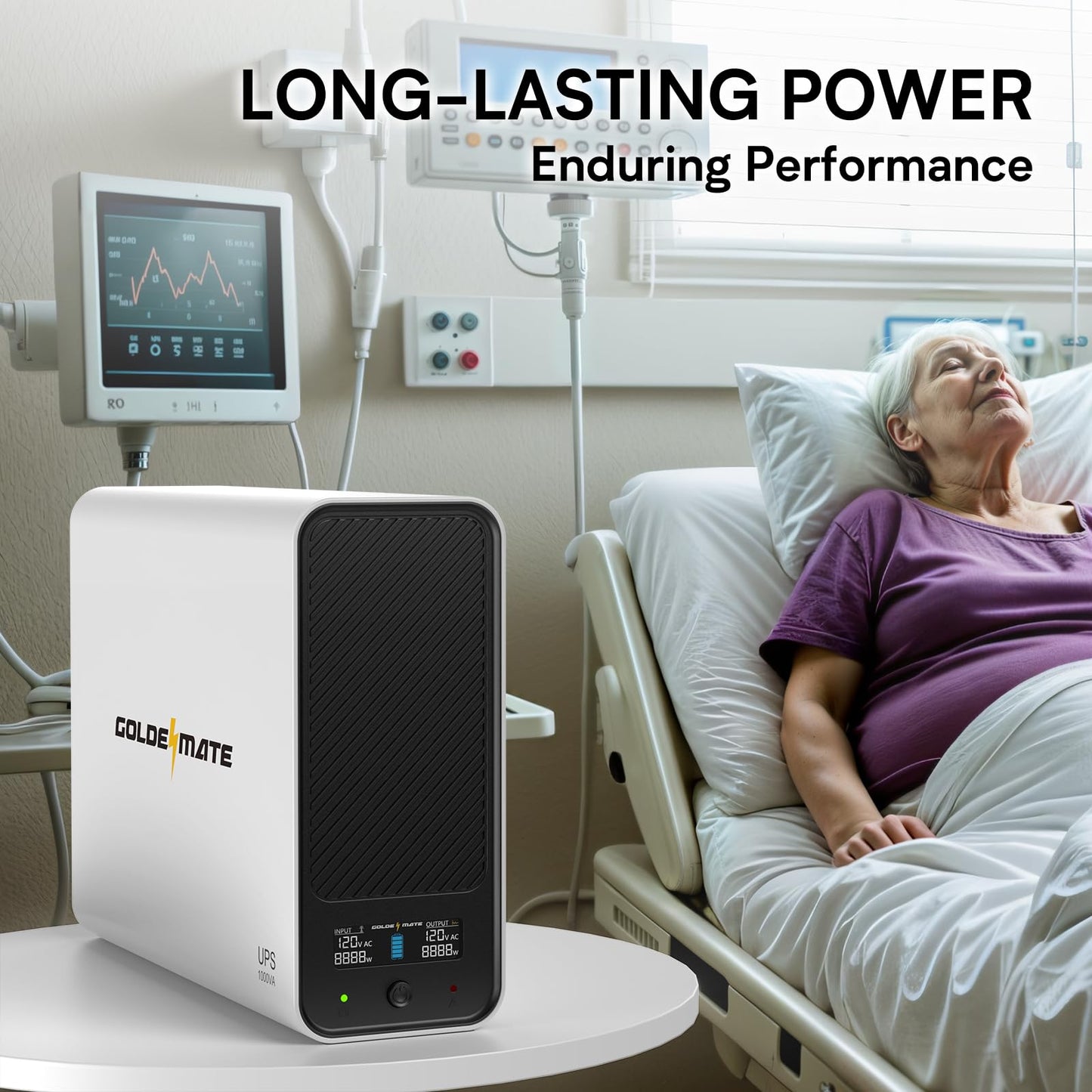 GOLDENMATE 1000VA/800W Lithium UPS Battery Backup and Surge Protector, Backup Battery Power Supply with LiFePO4 Batteries(230.4 Wh), Sinewave UPS System, 10 Years Lifespan, 8 Outlets, LCD Display