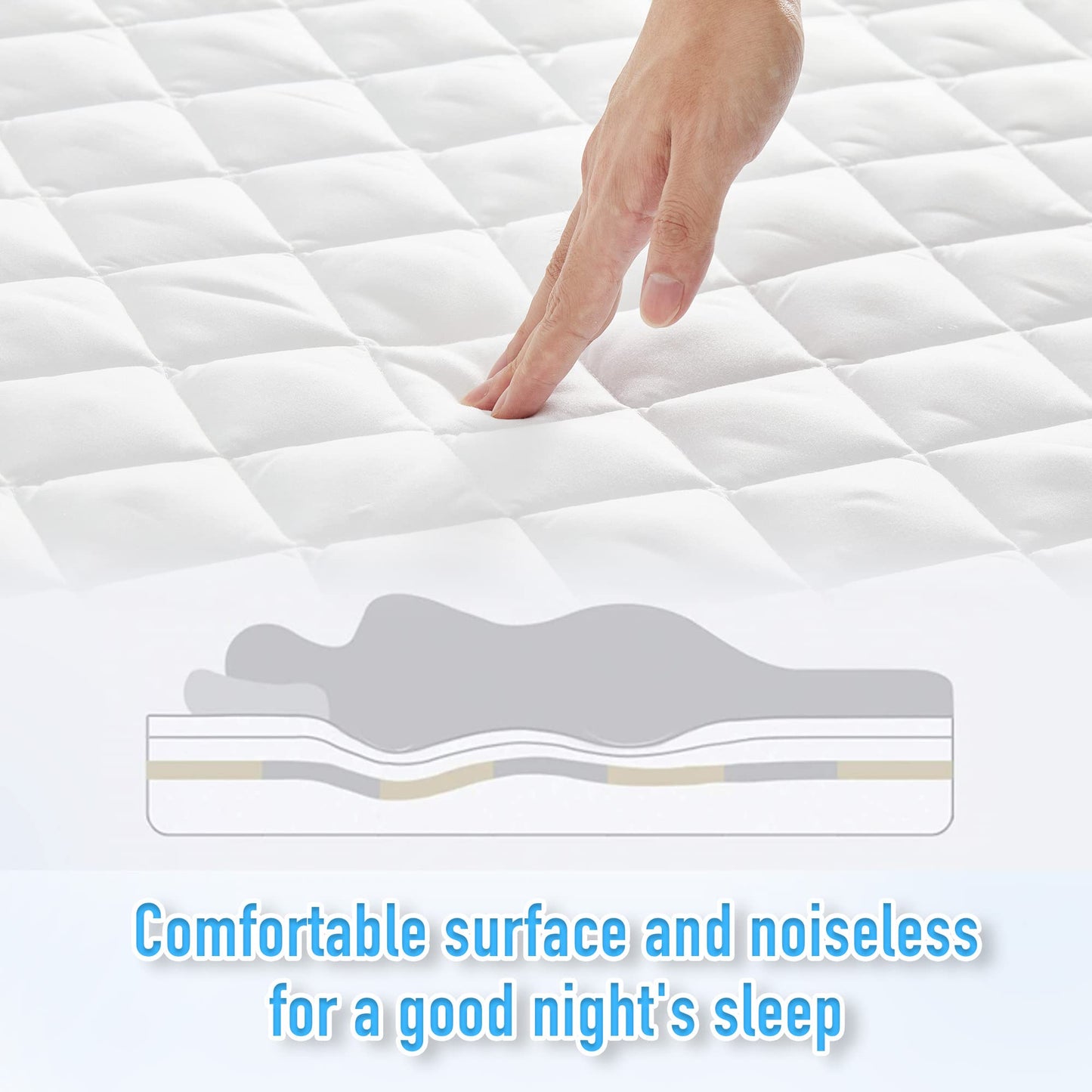 HYLEORY Queen Size Waterproof Mattress Pad Protector, Breathable Quilted Mattress Cover Noiseless Waterproof Fitted Sheet Mattress Topper Upto 21" Deep Pocket, White