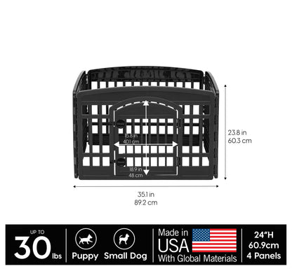 IRIS USA 24" 4-Panel Dog Playpen with Door, 35 x 35 x 24, Puppy Playpen, Dog Play Pen Indoors, Pet Fence, Puppies/Small Dogs, Black
