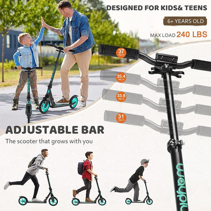 WAYPLUS Aquas Kick Scooter for Kids, Teens & Adults - Foldable, Lightweight, 8-Inch Non-Slip Deck, ABEC9 Bearings, Adjustable Height, Lifetime Service