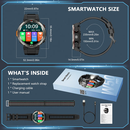 Military Smart Watch for Men, 100 Days Battery/Led Flashlight/Compass/2 Straps/IP68 Waterproof Smart Watches for Men, Tactical Smart Watch Outdoor, Answer/Make Calls Fitness Tracker for iPhone/Android