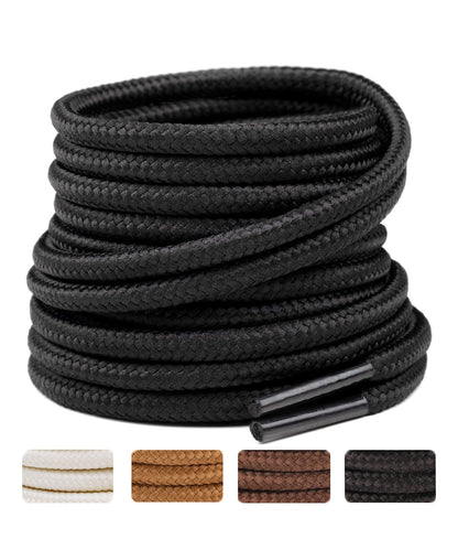 Handshop 2 Pairs Round Boots Shoelaces 4 MM Athletic Replacement Shoe Laces 30-63” Shoestrings For Running Sporting Walking Black 114