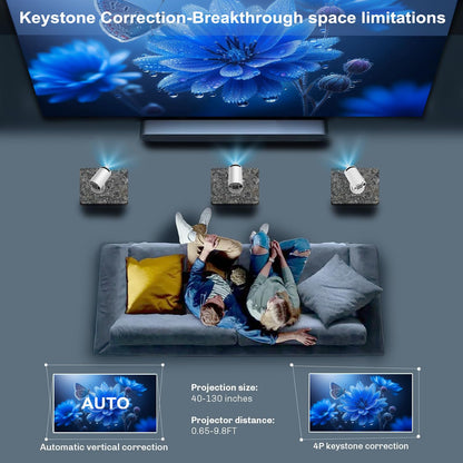 Mini Portable Projector 4K WiFi 6 BT 5.2 Upgraded Portable Projector Full HD Supported for Phone /PC /TV /HDMI /PS5 /Laptop Auto Keystone Home Theater 180° Rotation [Built-in App]