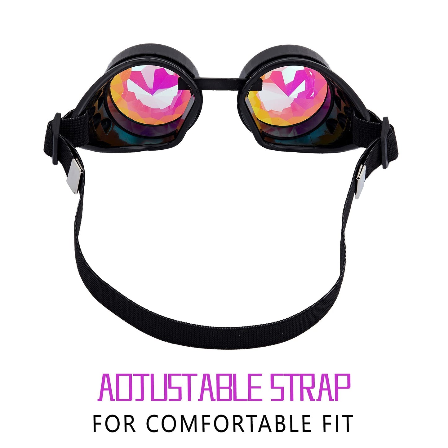 OMGREAT Raves Goggles with Rainbow Crystal Glass Lens Kaleidoscope Glasses Funky Prism Steampunk Glasses for Cosplay Party