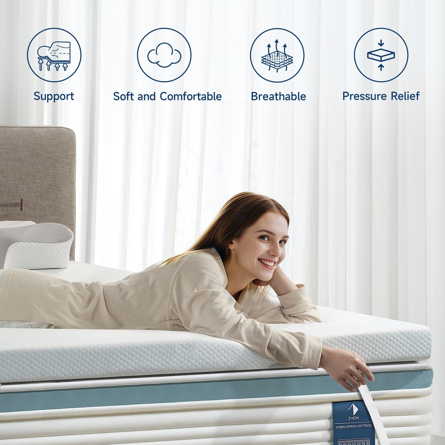 3 Inch Queen Memory Foam Mattress Topper, Cooling Gel Bed Topper with Premium Removable Skin-Friendly Non-Slip Cover, High Density Ventilated Mattress Pad CertiPUR-US & Oeko-Tex Certified, White