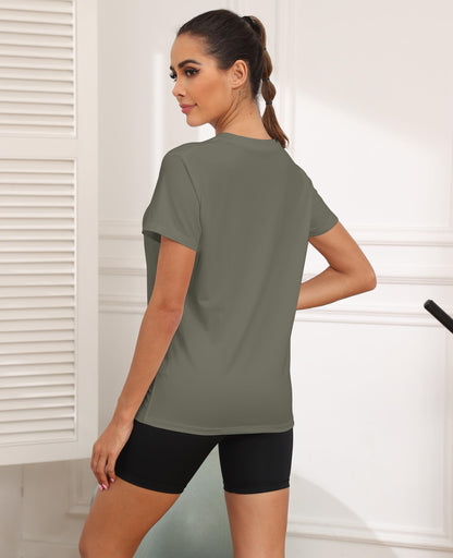 KevaMolly Olive Green Workout Tops for Women UPF50+ Breathable Loose Fit Yoga T Shirts Short Sleeve Running Gym Athletic Tee Top L