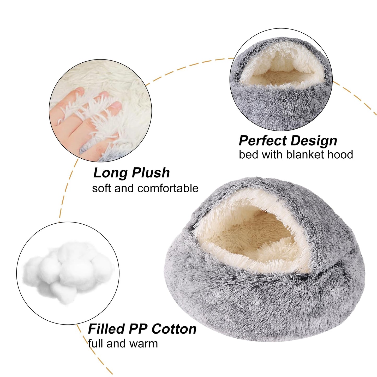 Hooded Dog Bed for Small Dogs, Nest Dog Beds, Washable Cute Cat Cave Bed, Cozy Nook Pet Bed for Dogs or Cats, Anti-Slip Puppy Bed Fits up to 22 lbs Pets(Grey, 20" x 20")