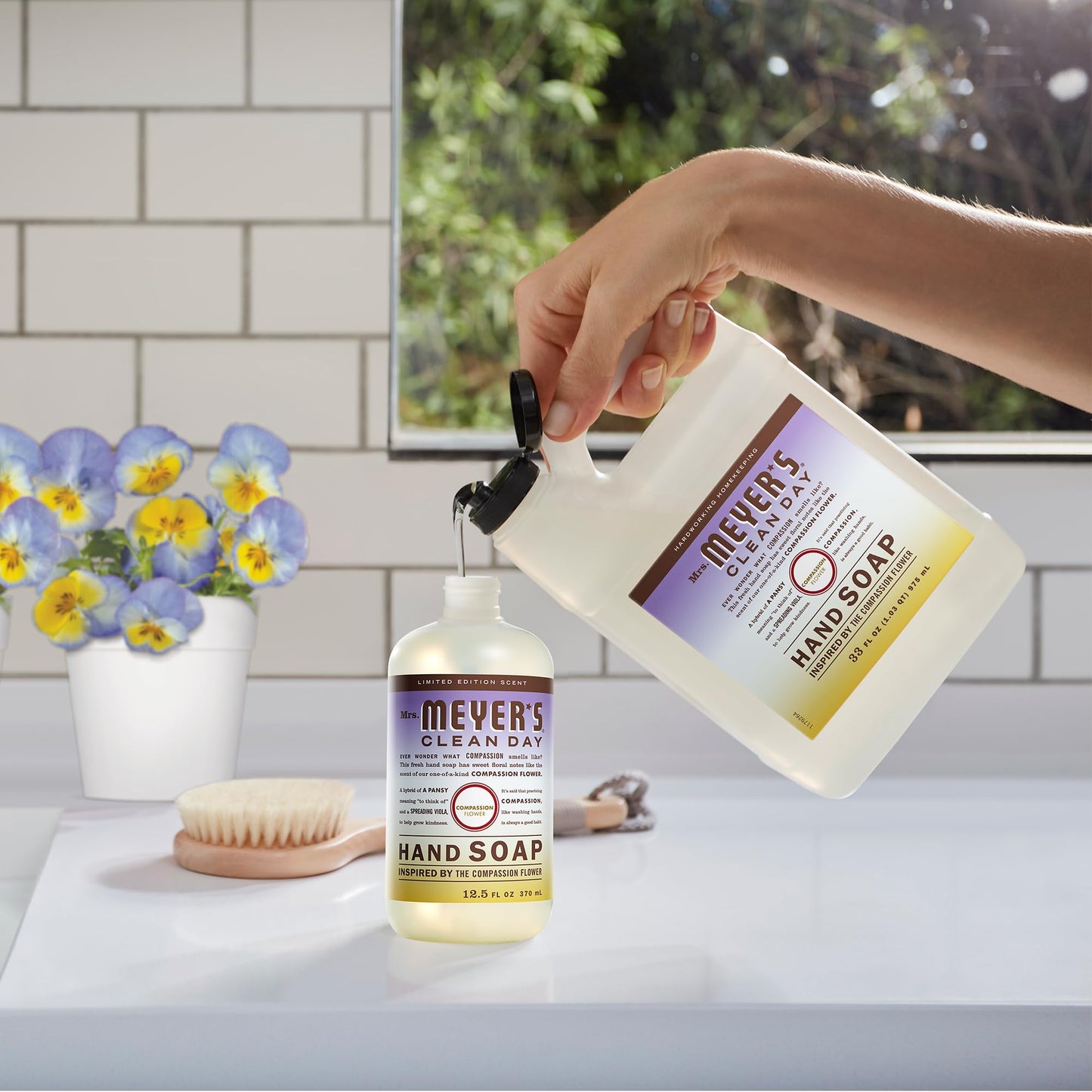 MRS. MEYER'S CLEAN DAY Hand Soap Refill, Made with Essential Oils, Biodegradable Formula, Compassion Flower, Packaging May Vary, 33 fl. oz