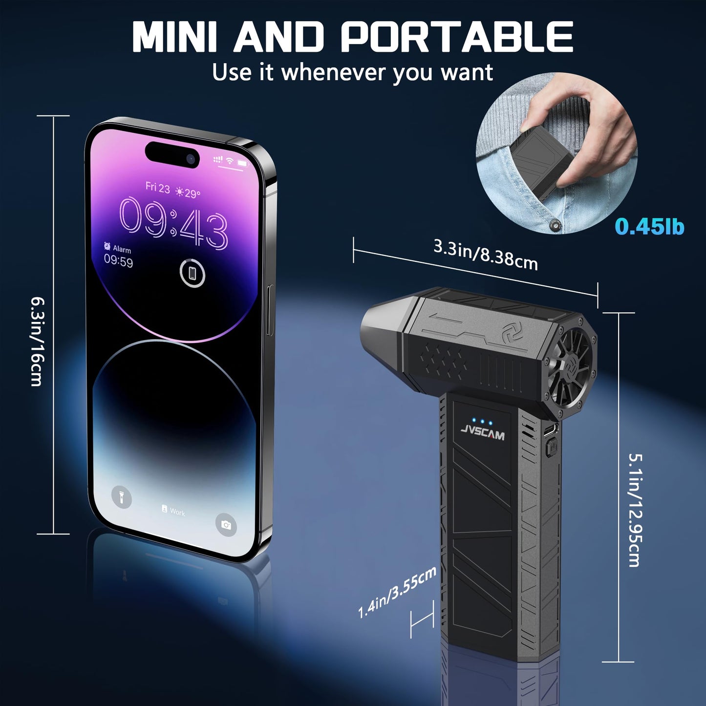 JVSCAM Compressed Air Duster - Electric Air Duster with Brushless Motor - 3 Gear Adjustable Cordless Air Blower - Rechargeable Air Duster for PC, Keyboard, Car, Outdoors, Home (X3)