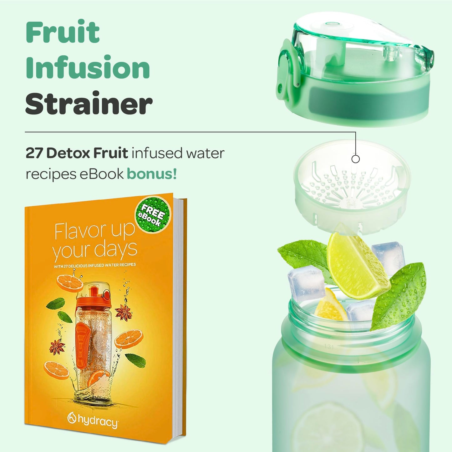 Hydracy Water Bottle with Time Marker -Large 32 oz BPA Free Water Bottle & No Sweat Sleeve -Leak Proof Gym Bottle with Fruit Infuser Strainer & Times to Drink -Ideal for Fitness Sports & Outdoors
